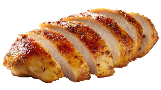 A delicious sliced roasted chicken breast on transparent background
