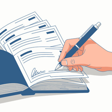 Bank Cheque Book with Pen Signing Signature for Business Payment and Finance Flat Vector Illustration