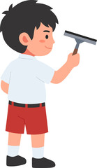 Illustration of a young boy cleaning a window, ideal for cleaning, home maintenance, or kid activity content.