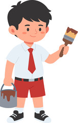 Illustration of a boy holding a paintbrush and bucket, ideal for arts, creativity, and educational content.