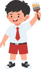 Illustration of a cheerful boy with a paintbrush, suitable for artistic or educational content.
