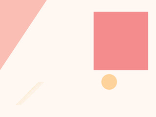 Fototapeta premium Minimalist geometric design with warm coral red square and golden yellow circle on soft pink and white gradient background