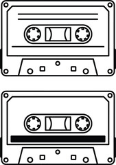 Obraz premium Vintage cassette tape front view vector illustration retro audio music media minimal outline design isolated