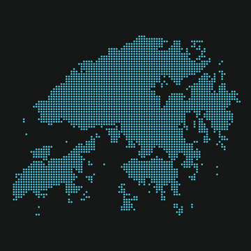 Hong Kong Light Blue Point Grid Map on Black for Cyberport 5 and Web3 Regulatory Fortress