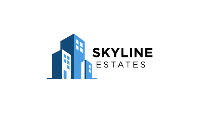 Skyline Estates logo featuring blue buildings and text on a white background.
