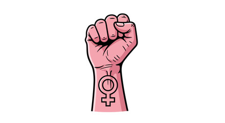 Symbolic Illustration of a Raised Fist Adorned with a Venus Sign, Embodying Feminist Strength and Collective Power