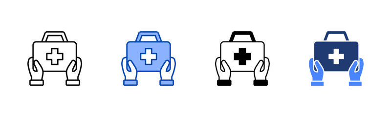 Obraz premium Medical Aid Solid color and black line drawing vector illustration set