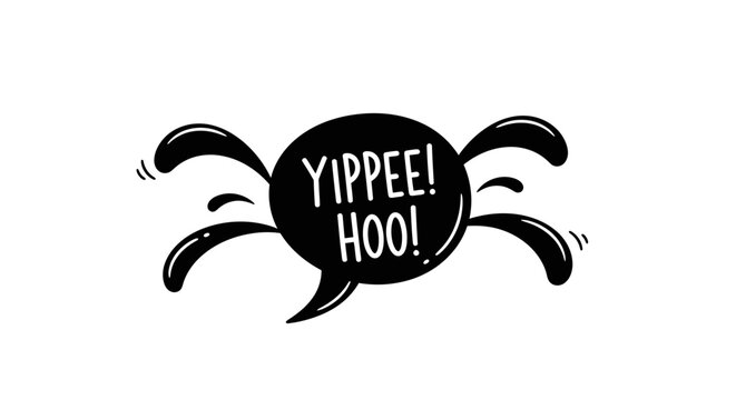 Exuberant Speech Bubble with Yippee Hoo Text Surrounded by Excitement Lines Expressing Joy on Isolated White Background