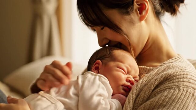 tender moment between mother and newborn baby showcasing love care and nurturing bond in a serene and peaceful atmosphere with warmth and affection.