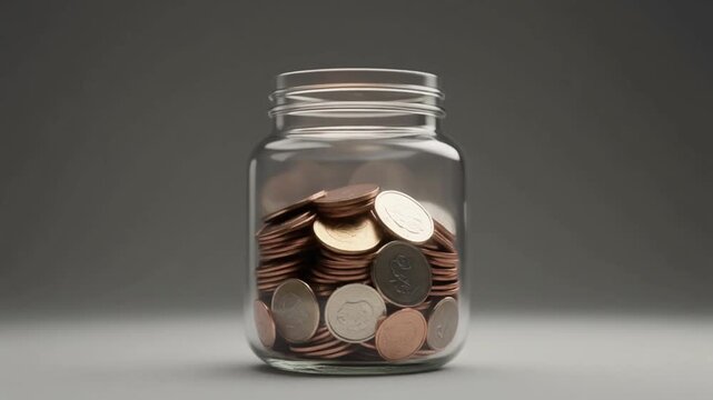 Coins being saved in a jar.