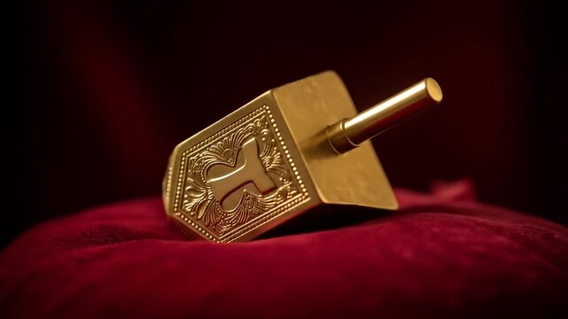 Golden Dreidel on Red Velvet - A Hanukkah Celebration.