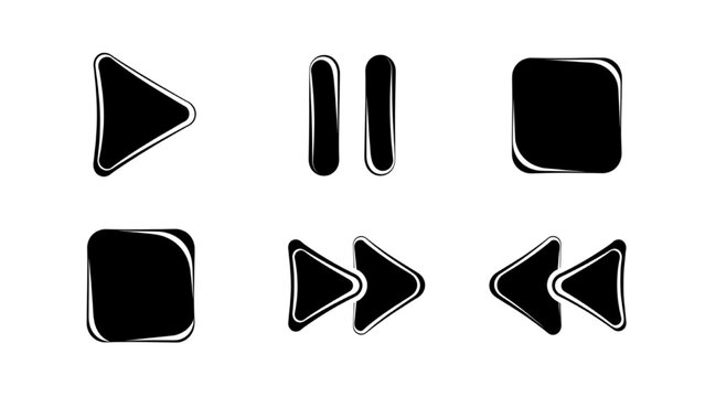 Media player button icons set, play pause stop skip controls