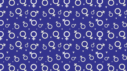 Minimalist white venus symbol seamless vector pattern on purple background. © Salim