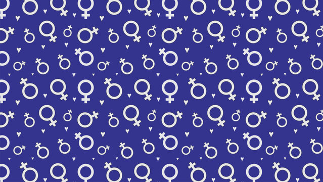 Minimalist white venus symbol seamless vector pattern on purple background.