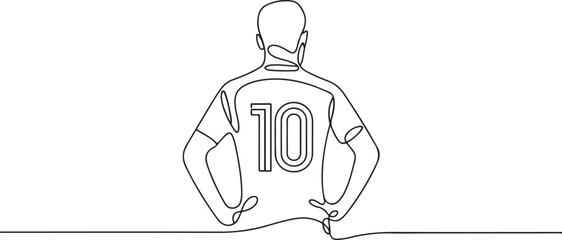 soccer player from the back with jersey number 10. one line Art icon drawing vector © sadi