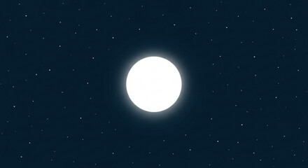 Bright white moon glows in dark starry night sky with celestial bodies