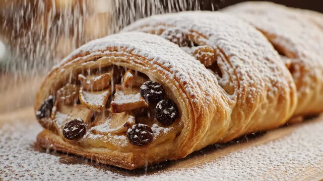 Apple Strudel Being Dusted with Powdered Sugar 4K Video