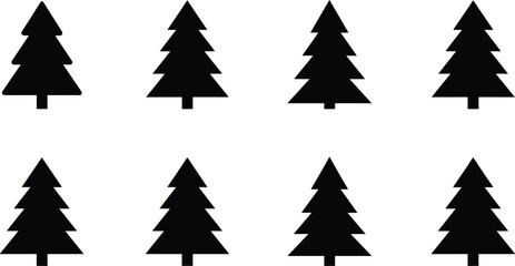 Obraz premium Christmas tree silhouette icon set featuring pine fir evergreen forest shapes black vector collection isolated