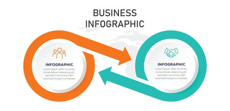 Business infographics. 2 Step circle arrow infographic. Business strategy workflow process infographic elements. Vector illustration.