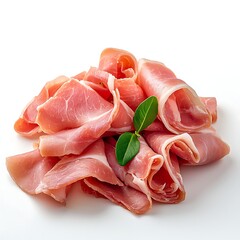 Freshly Cut Slices of Delicate Thin Ham on White Background for Culinary Delight