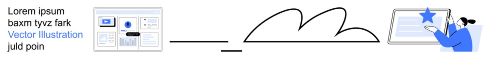 Workflow optimization, user interface design, reviews, collaboration, creative processes, innovation. UI screens, abstract lines and a person giving feedback. Workflow optimization and user