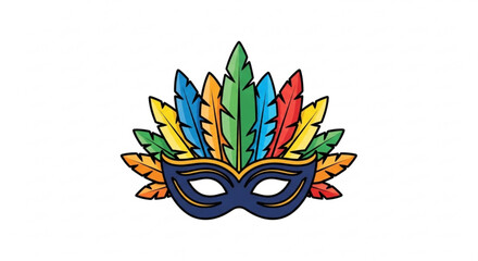 Obraz premium Vibrant mardi gras mask with colorful feathers and gold accents on white background