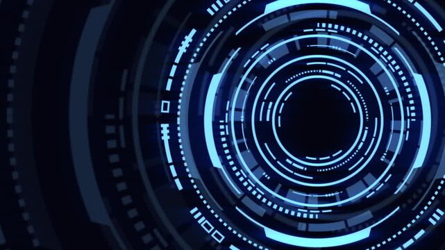 Moving through hyperspace with bright circles in blue color. Modern colorful wallpaper.  Looped animation. Abstract background.