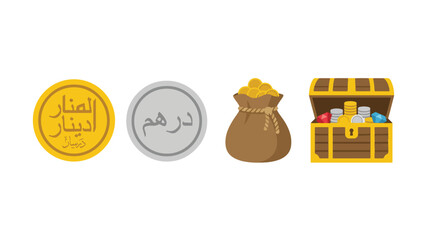 Islamic Gold Dinar and Silver Dirham Coin Set, Historical Money Currency Treasure Collection