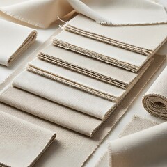 Neutral colored woven textile swatches arranged in an artful composition
