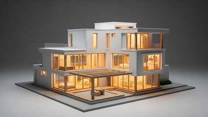 Sophisticated architectural model of a modern white three story villa
