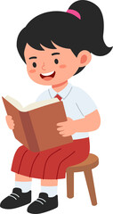 A girl reading a book, suitable for educational, children's, or literacy-themed content.