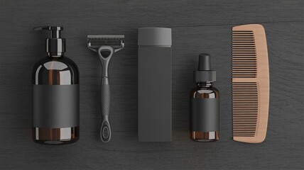 Men's Grooming Charcoal Kit Knolling on Dark Wood