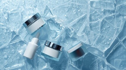 Frozen Skincare Bottles Embedded in Ice Knolling