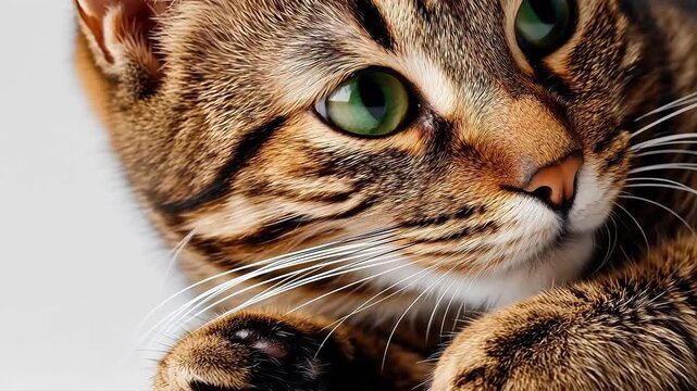 Closeup of a tabby cat with green eyes