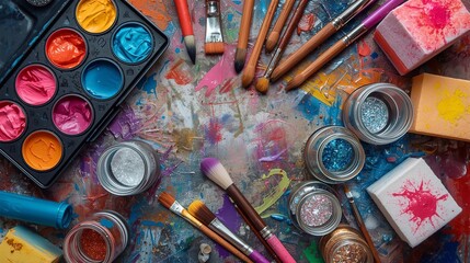 Face Paint Artist Supplies and Brushes Knolling