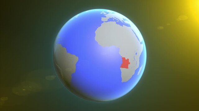 Location and red map of Angola on the earth