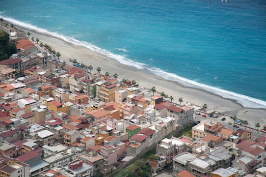 Italy, Calabria, Bagnara Calabra.  View of town from above on hwy E45/A3