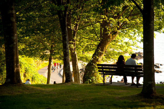 Canada, BC, Vancouver.  Stanley Park.  Seawall at Third Beach.