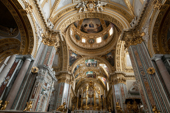 Italy, Lazio, Cassino.  The Cathedral in the abbey of Monte Cassino.  Destroyed by allied bombing in World War II, rebuilt with US money after the war.