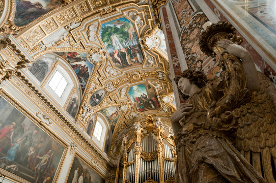 Italy, Lazio, Cassino.  The Cathedral in the abbey of Monte Cassino.  Destroyed by allied bombing in World War II, rebuilt with US money after the war.