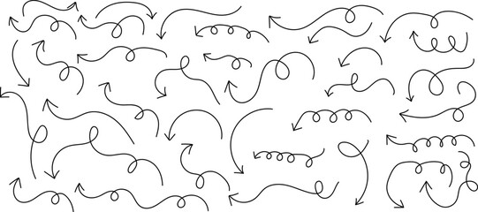 Obraz premium A dense collection of hand drawn swirling arrow shapes and looping lines creates a dynamic abstract composition on a white background high quality