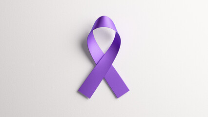 Purple satin ribbon on white background for International Day of Epilepsy Awareness. 3D illustration.