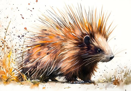 Watercolor Painting of a North American Porcupine