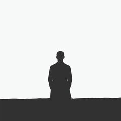 Man Standing Silhouette on White Background