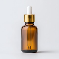 Fototapeta premium Brown Glass Dropper Bottle with Gold Cap for Essential Oils and Natural Remedies