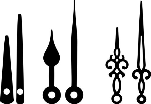 Set of various clock hands in different styles and silhouettes