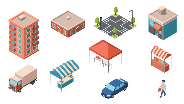 Urban isometric elements for city planning and development