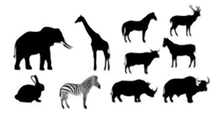 Obraz premium Herbivorous Animals Silhouette Vector Set – Plant Eating Wildlife Icons
