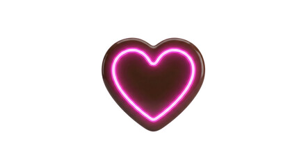 Fototapeta premium Chocolate Heart With Glowing Pink Neon Outline Design