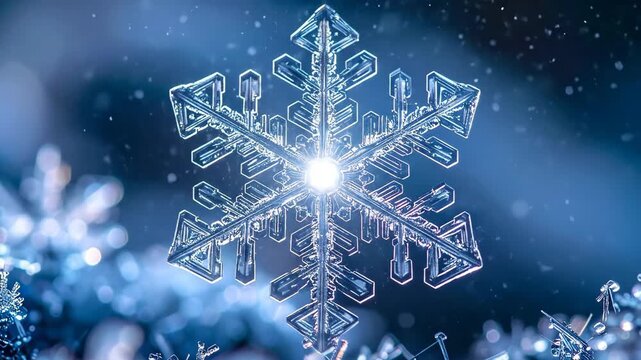 Close-up of a Beautiful Snowflake with Light Reflection.